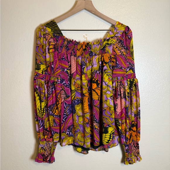 Anthropologie‎ Alexandra Farmer Puff Sleeve Floral Butterfly Blouse - Picture 5 of 6